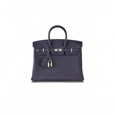 HERMES MASTER BIRKIN 30 TOGO LEATHER MIDNIGHT BLUE POPPY ORANGE SILVER BUCKLE BAG 454074 (30*23*15cm)